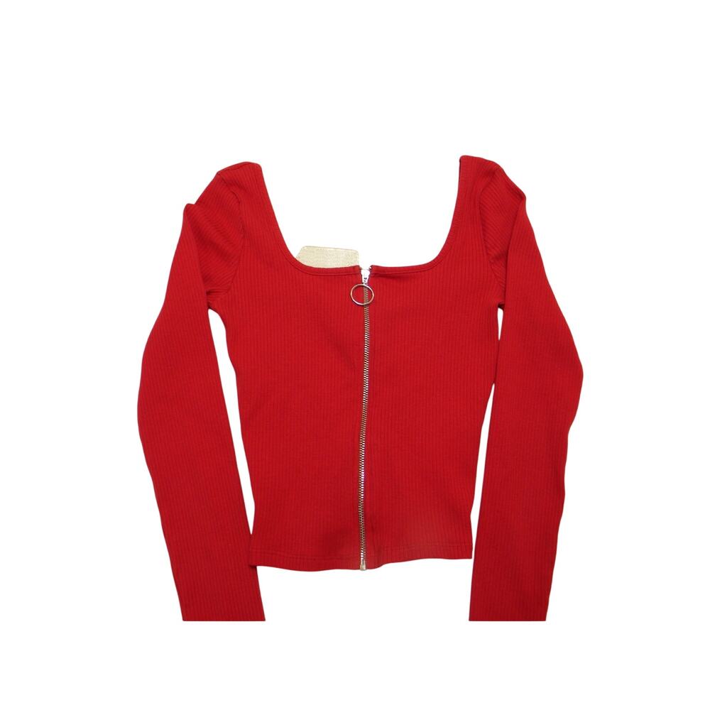 Hollister Ribbed Full Zip Cropped Long Sleeve Top Skater Y2K‎ Streetwear Small